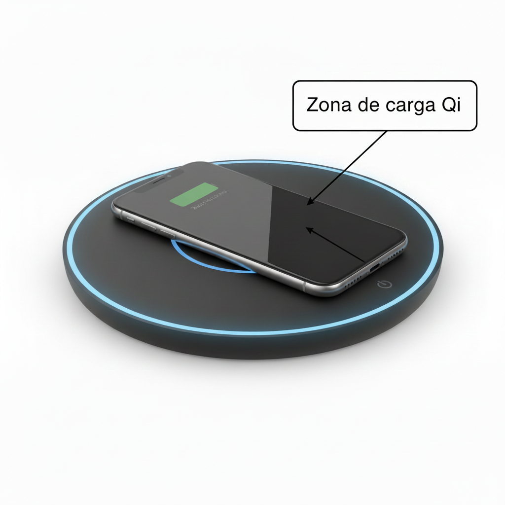 Cargador Inalámbrico con etiqueta Zona de carga Qi